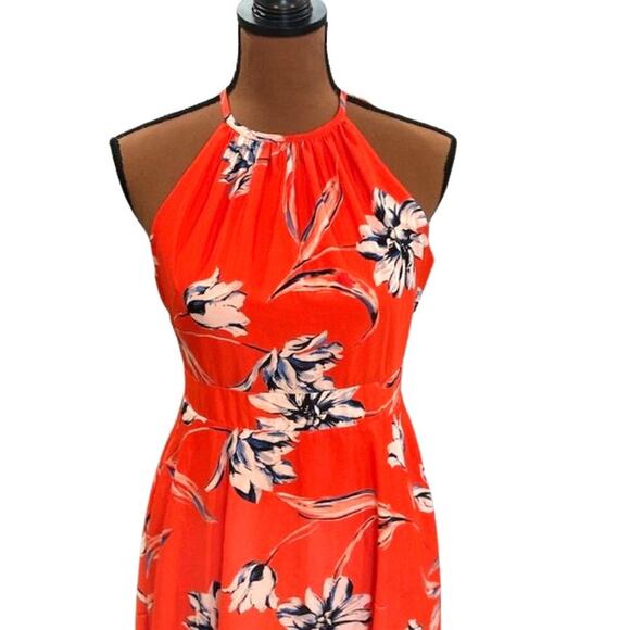 Eliza J. Sleeveless Halter Neck Fit & Flare Orange Mini Dress with Floral Print - Picture 2 of 7